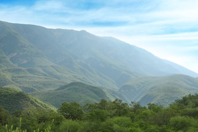 Picturesque landscape with beautiful high mountains outdoors