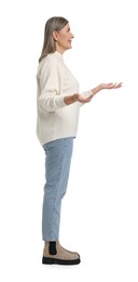 Full length portrait of senior woman on white background