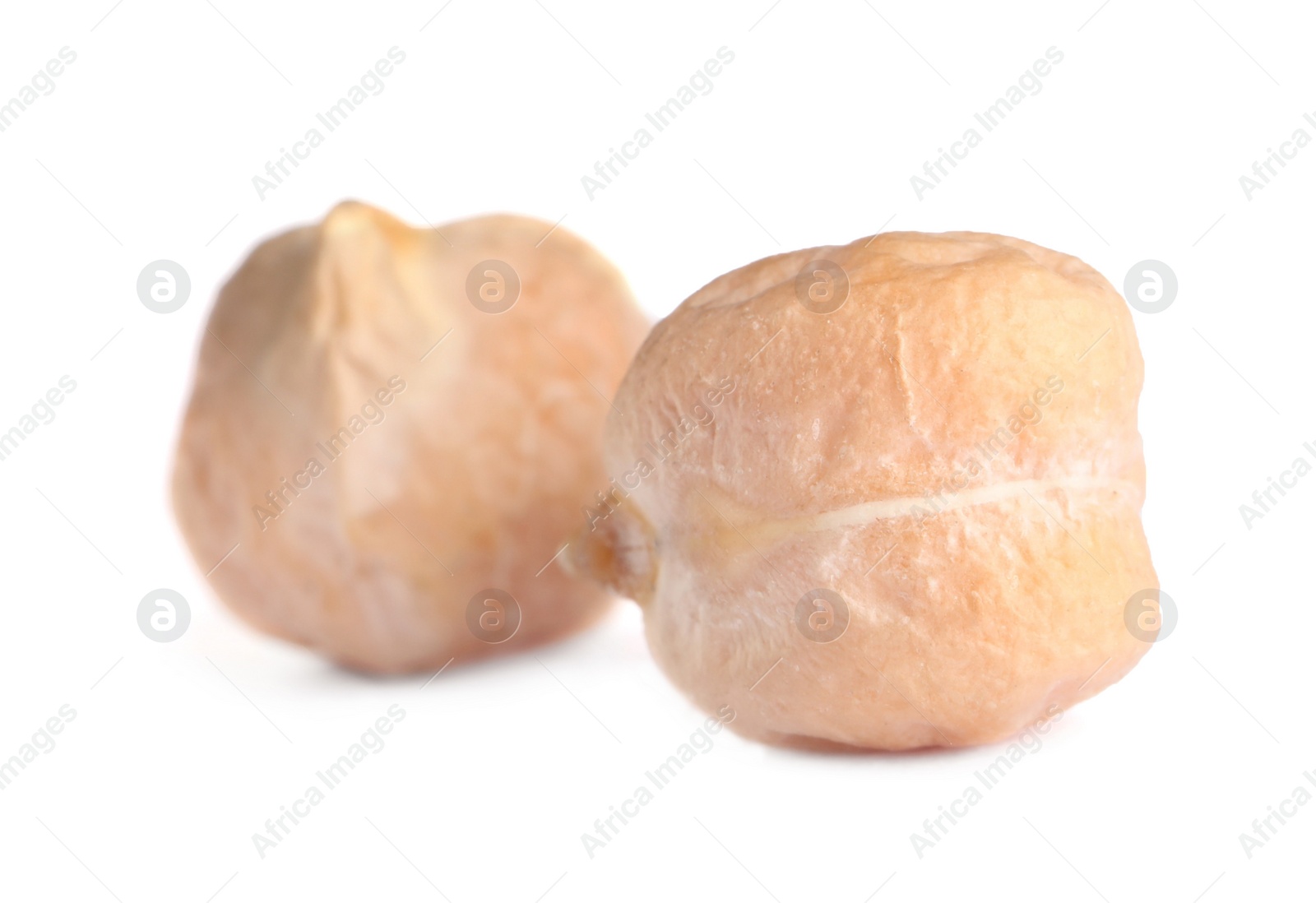 Photo of Two chickpeas on white background. Natural food