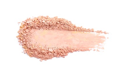Photo of Swatch of crushed face powder on white background, top view