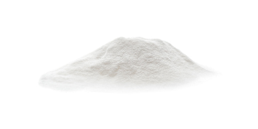 Photo of Pile of baking soda isolated on white