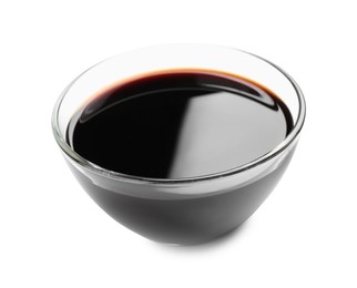 Bowl of soy sauce isolated on white