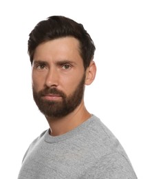 Photo of Portrait of handsome bearded man on white background
