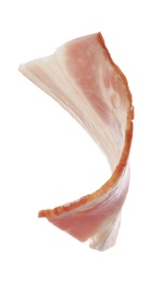 Photo of Cut fresh tasty bacon on white background