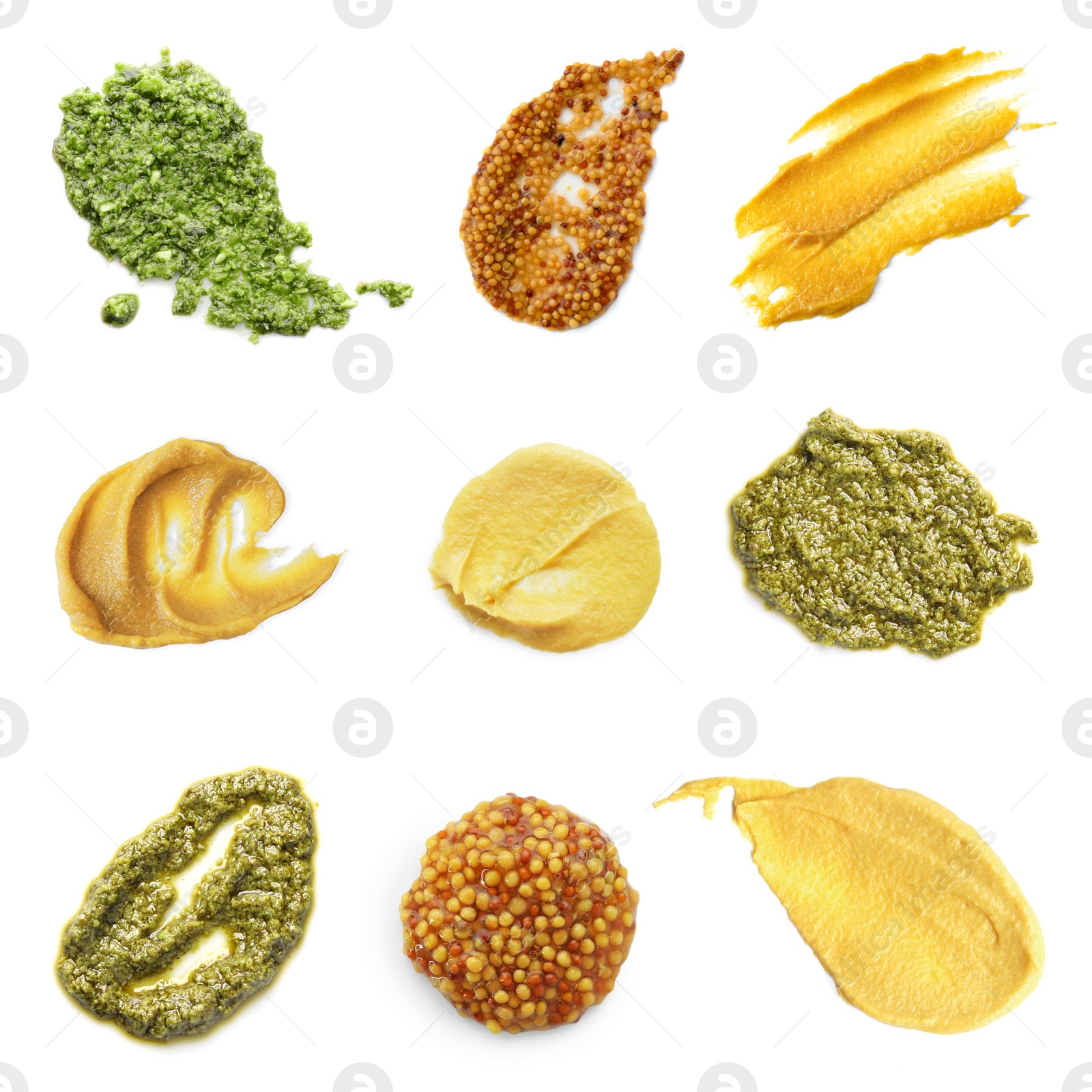 Image of Set of different sauces isolated on white, top view