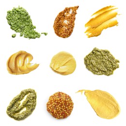 Image of Set of different sauces isolated on white, top view