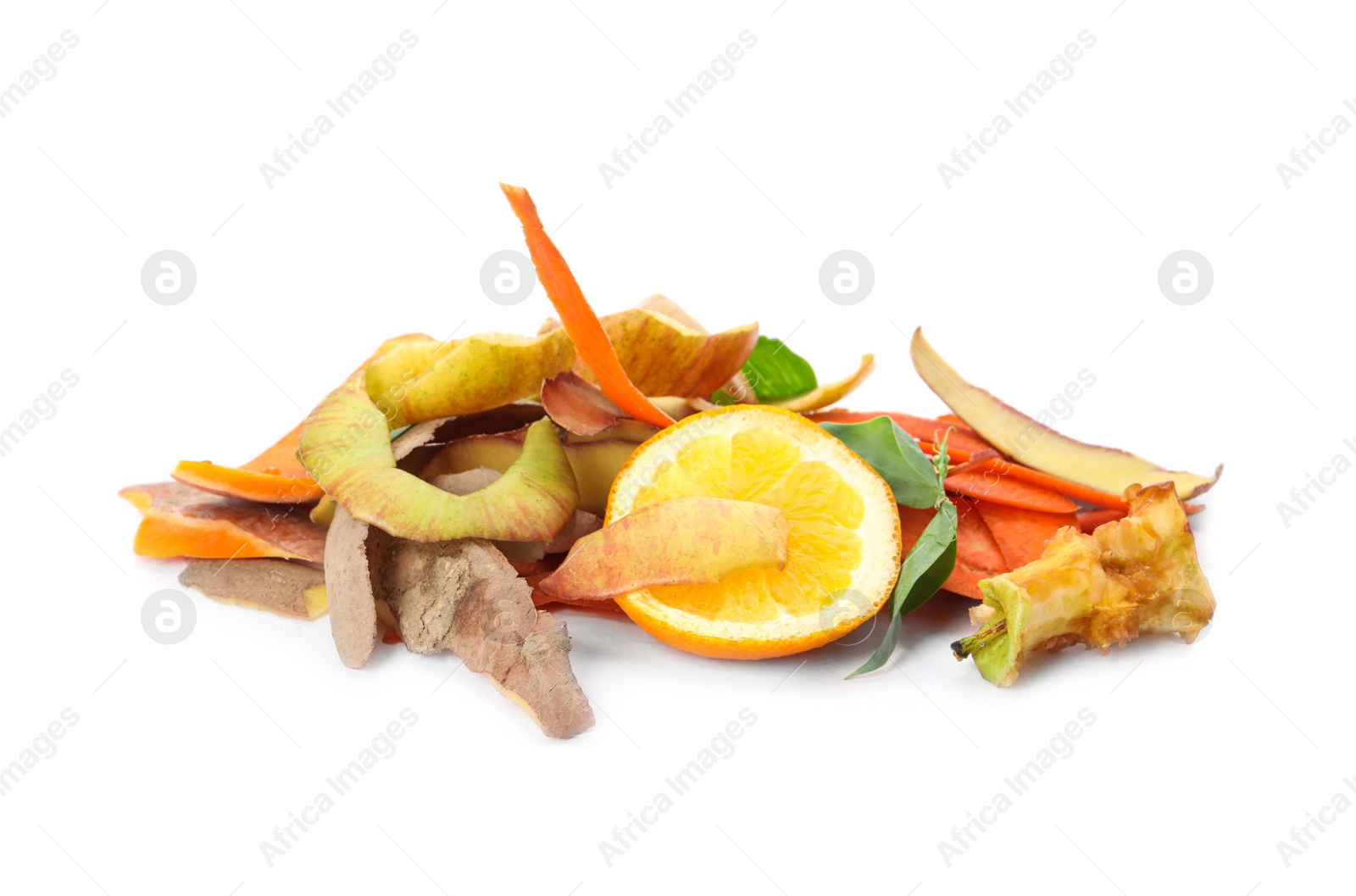 Photo of Pile of organic waste for composting on white background