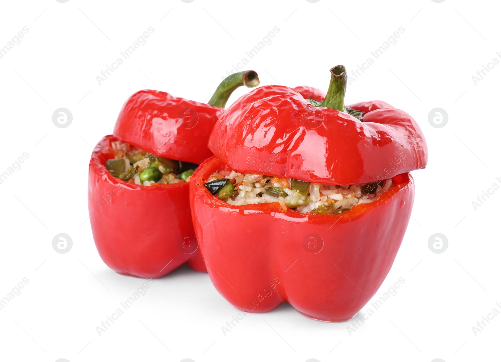 Photo of Tasty stuffed bell peppers isolated on white