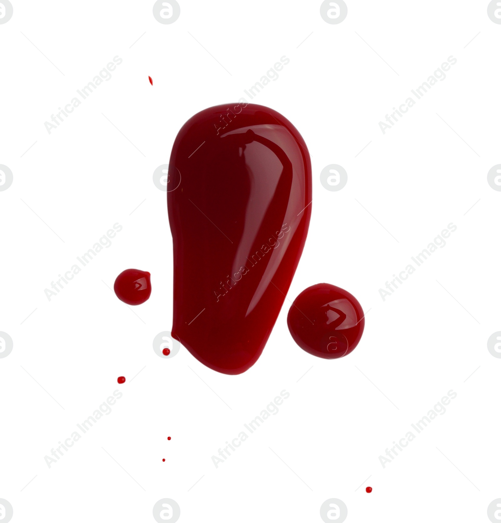 Photo of Drops of blood isolated on white , top view