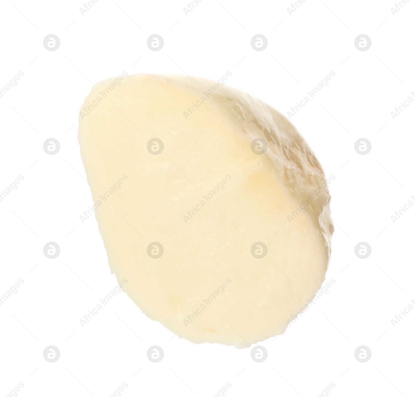 Photo of Delicious fresh mozzarella ball on white background