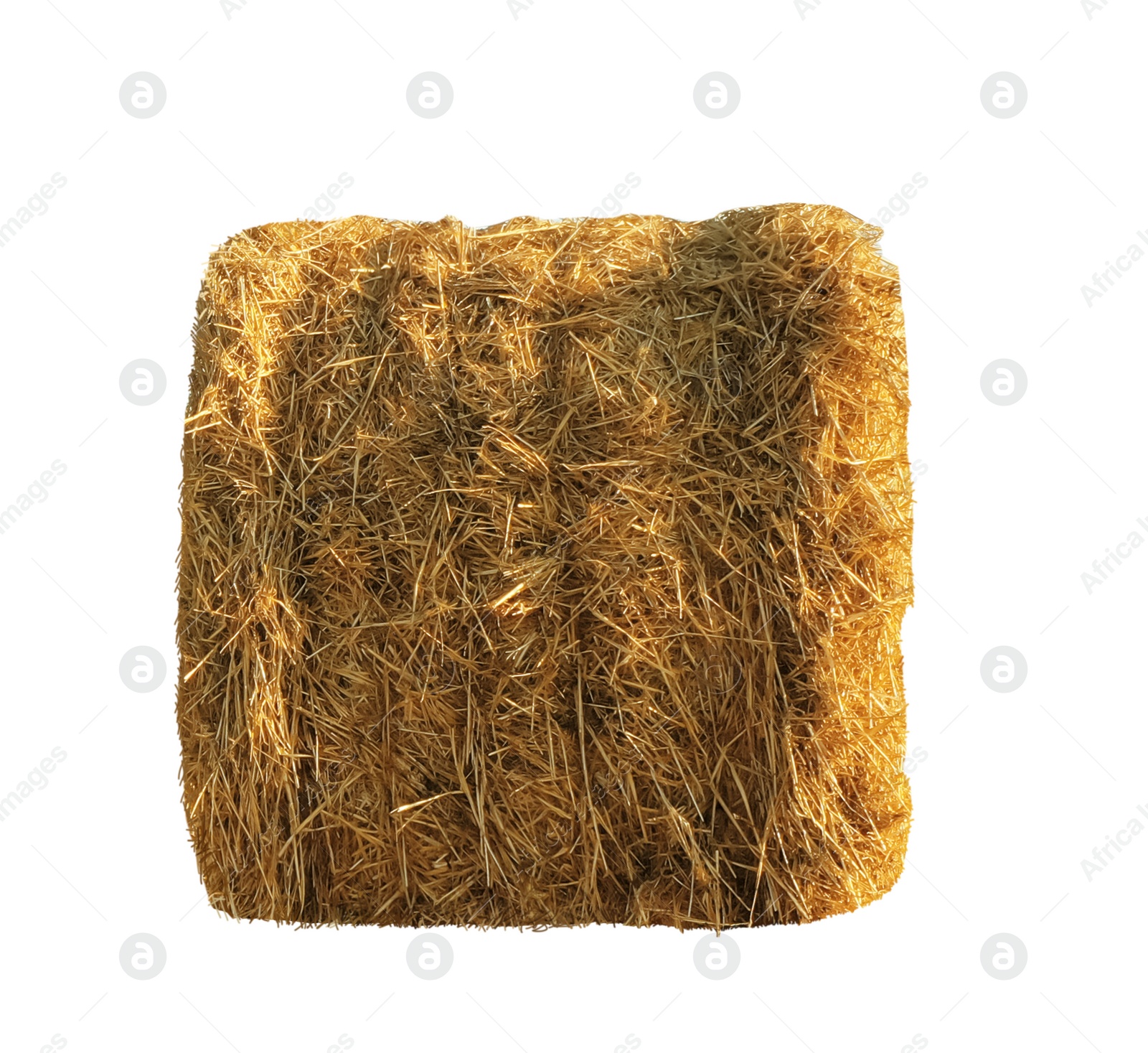 Image of Dried hay bale isolated on white. Agriculture industry