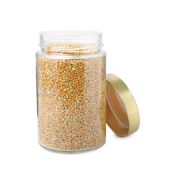 Fresh bee pollen granules in jar isolated on white