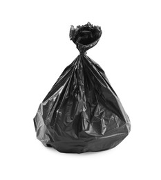 Photo of Black plastic garbage bag isolated on white