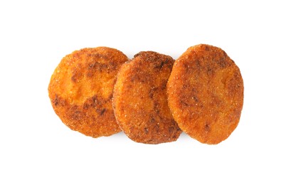 Photo of Tasty vegan cutlets isolated on white, top view