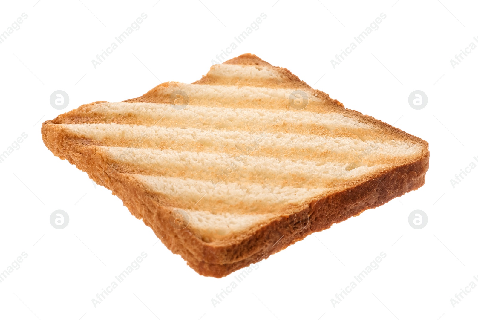 Photo of Slice of delicious toasted bread isolated on white