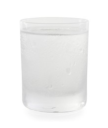 Photo of Vodka in shot glass isolated on white