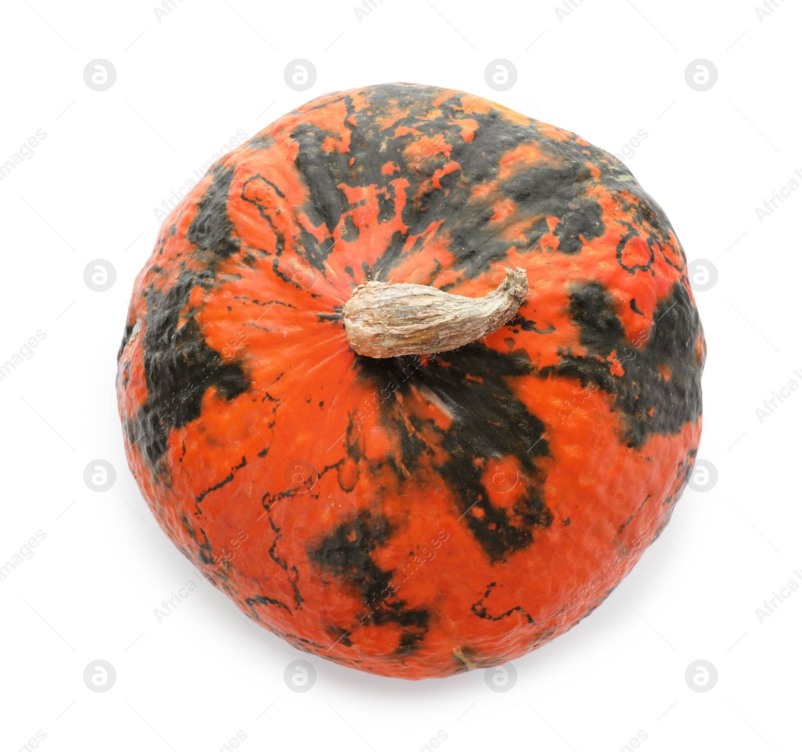 Photo of Fresh raw pumpkin isolated on white, top view. Organic plant