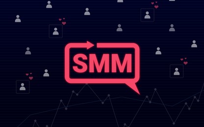 Illustration of Abbreviation SMM (Social media marketing) on black background, illustration