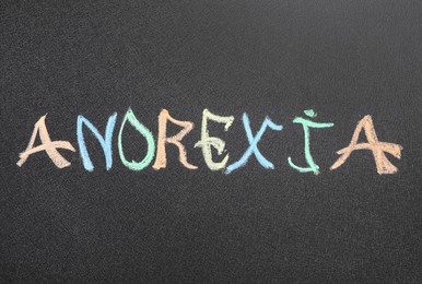 Photo of Word Anorexia written with chalk on blackboard
