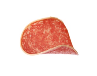 Piece of salami smoked sausage isolated on white