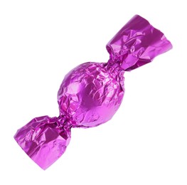 Tasty candy in violet wrapper isolated on white