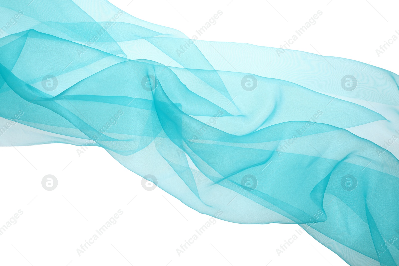 Photo of Beautiful turquoise tulle fabric on white background