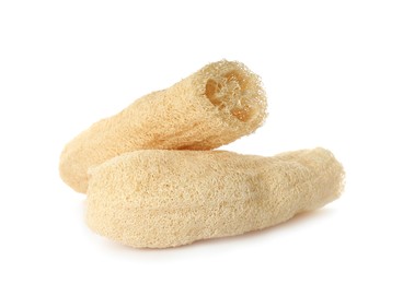 Photo of Two natural loofah sponges isolated on white