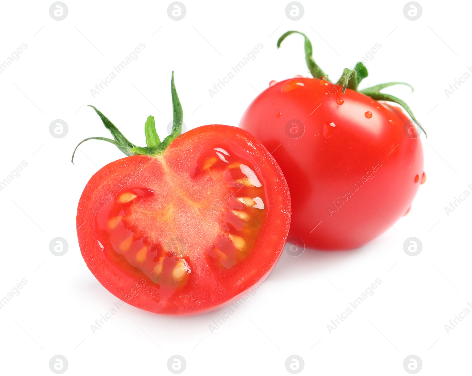 Photo of Fresh organic cherry tomatoes isolated on white