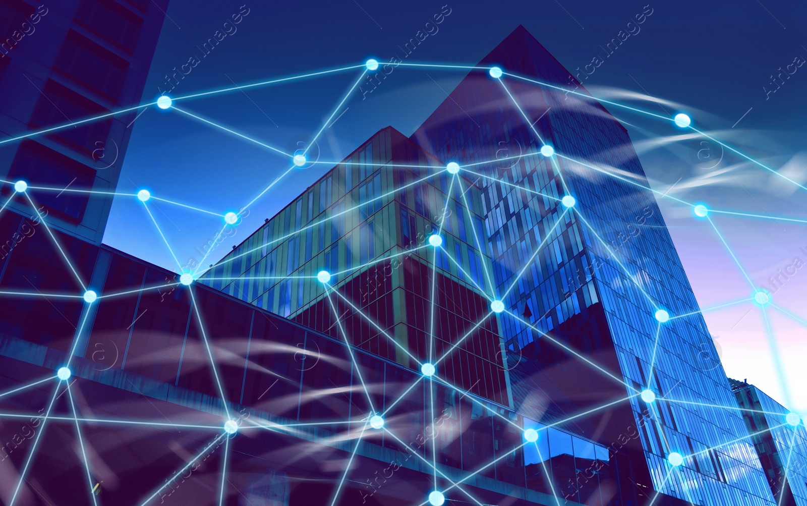 Image of Beautiful cityscape and network connection lines 