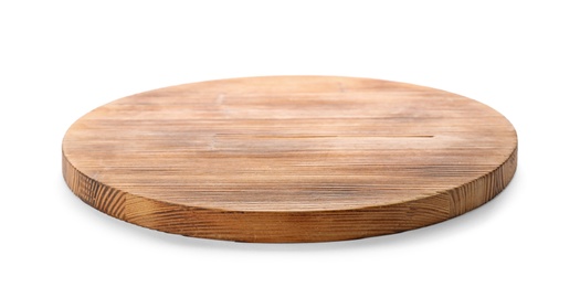 Photo of Wooden board on white background. Kitchen accessory