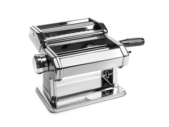 Photo of New modern pasta machine on white background