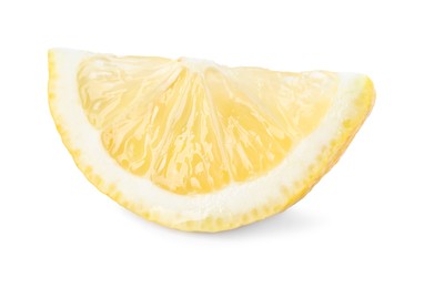 Photo of Lemon wedge isolated on white. Citrus fruit