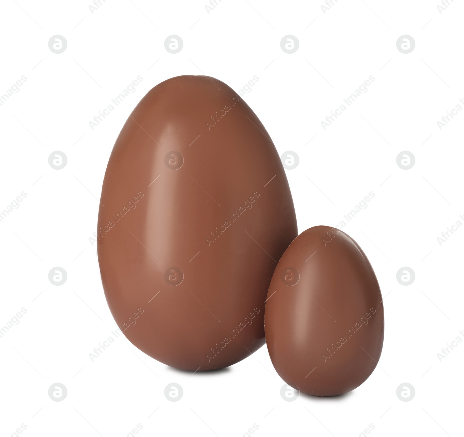 Photo of Tasty chocolate Easter eggs on white background