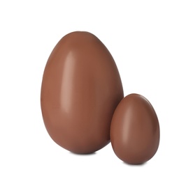 Photo of Tasty chocolate Easter eggs on white background