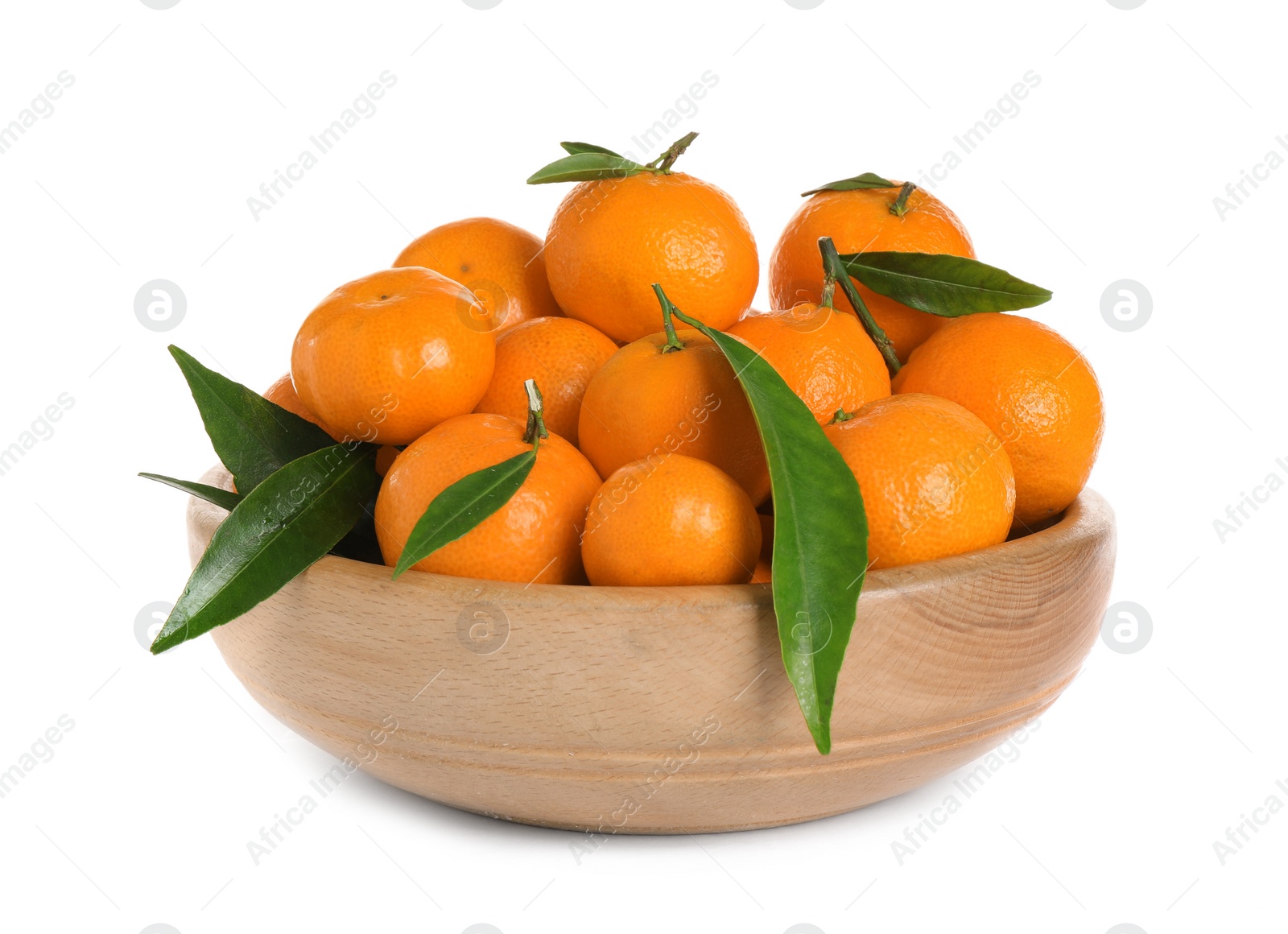 Photo of Bowl of fresh juicy tangerines isolated on white