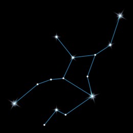 Image of Virgo constellation. Stick figure pattern on black background