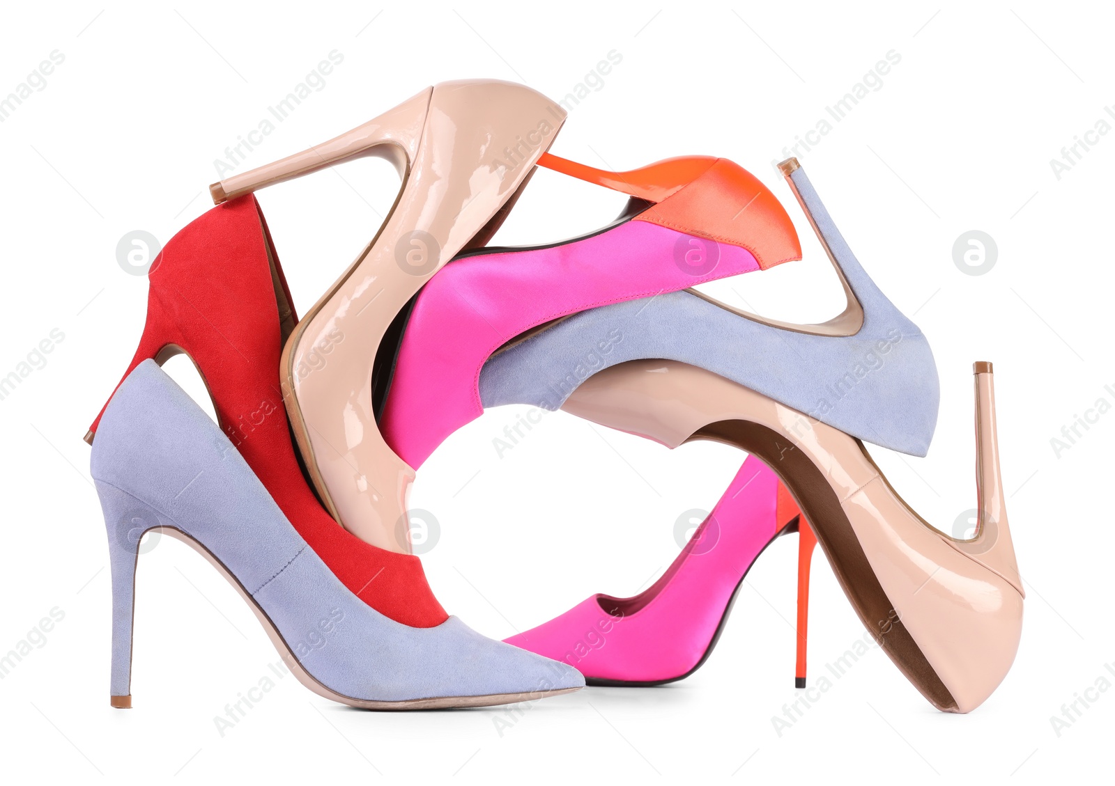 Photo of Many different high heels isolated on white