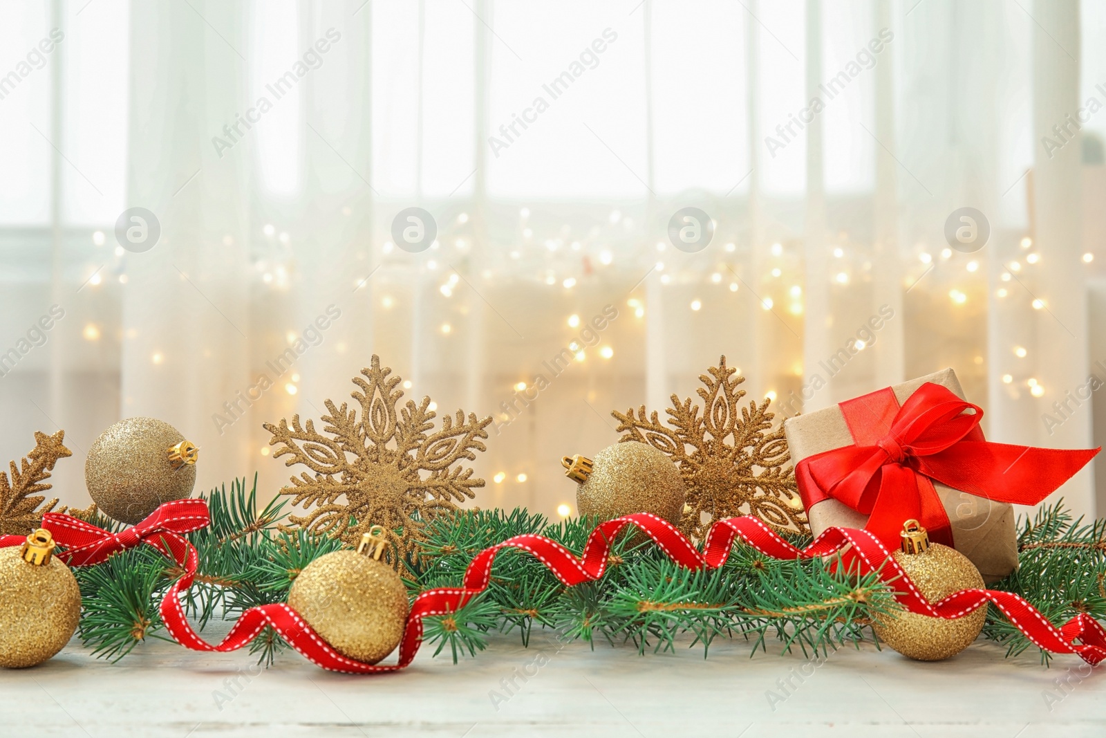 Photo of Beautiful Christmas composition with festive decor on table