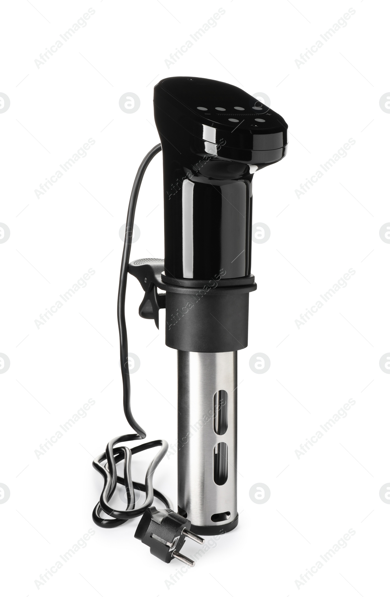 Photo of Thermal immersion circulator isolated on white. Sous vide cooker