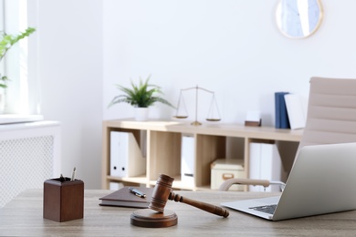 Photo of Lawyer's workplace with laptop in office