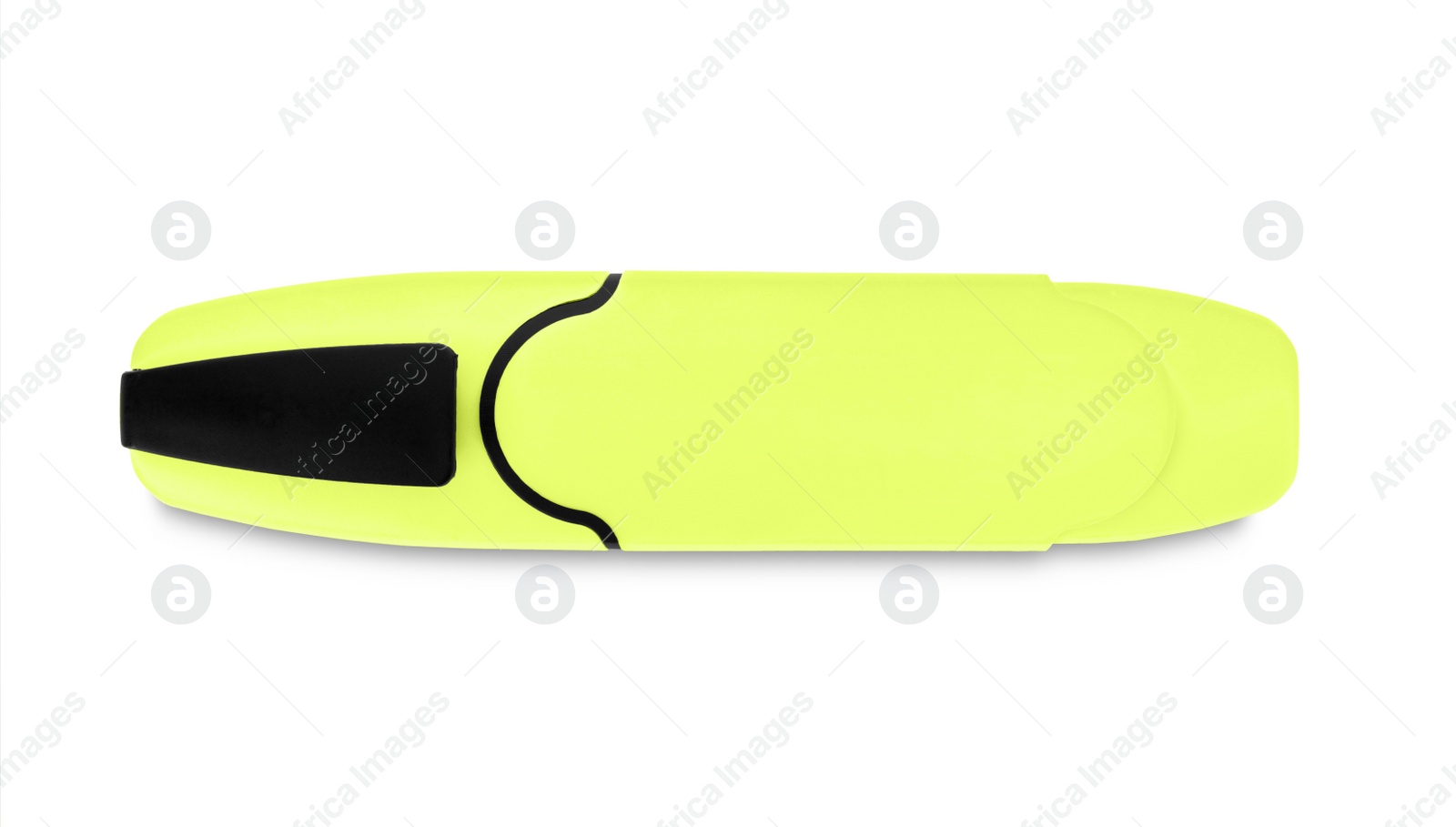 Photo of Yellow marker on white background. Stationery for school