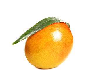 Delicious ripe mango on white background. Tropical fruit