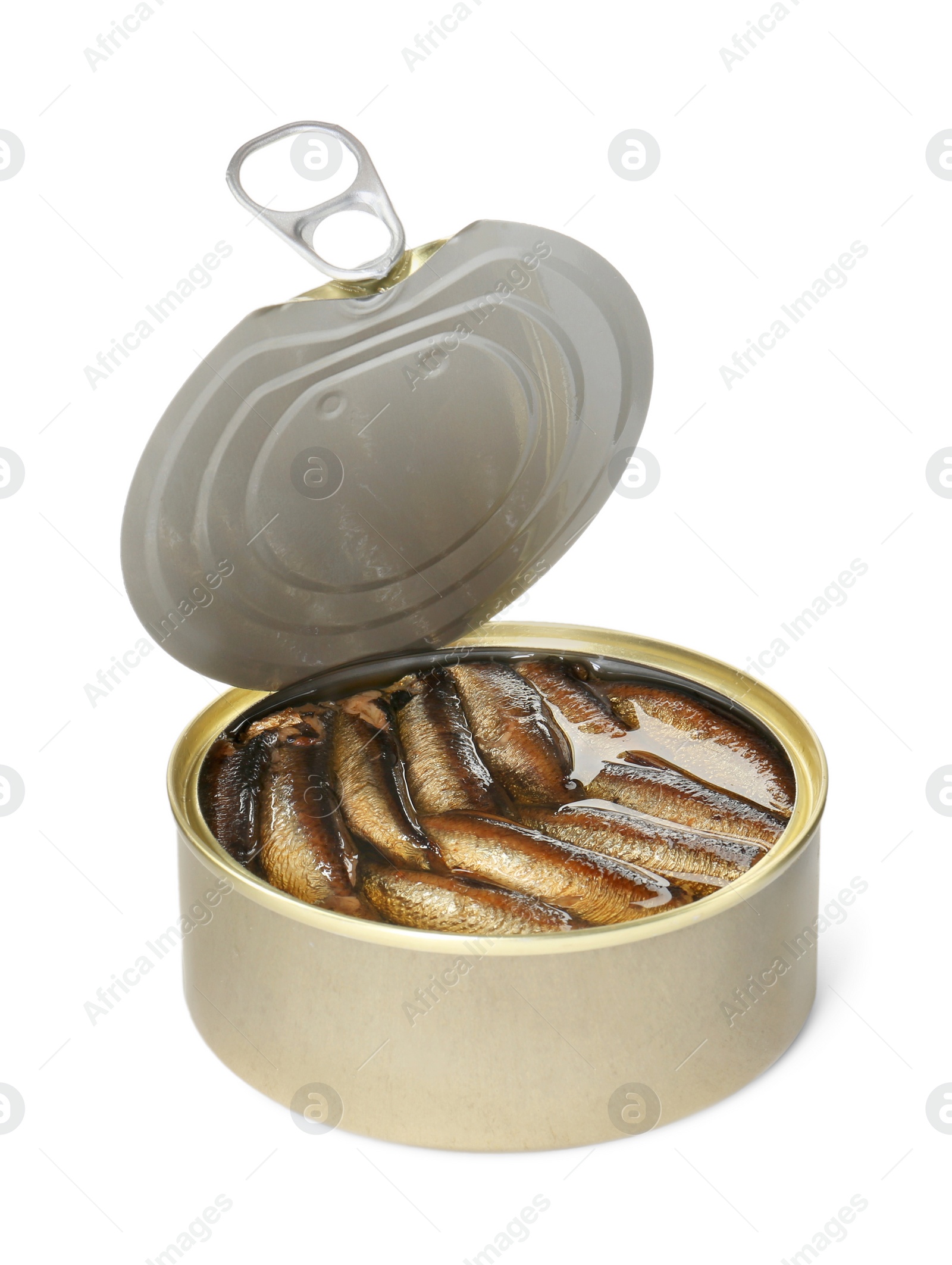 Photo of One tin can of sprats isolated on white