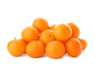 Heap of fresh ripe tangerines on white background