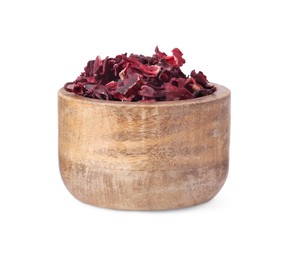 Bowl of dry hibiscus tea isolated on white