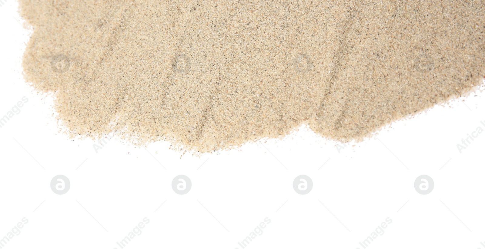 Photo of Pile of dry beach sand isolated on white, top view