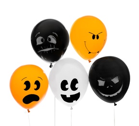 Spooky balloons for Halloween party on white background