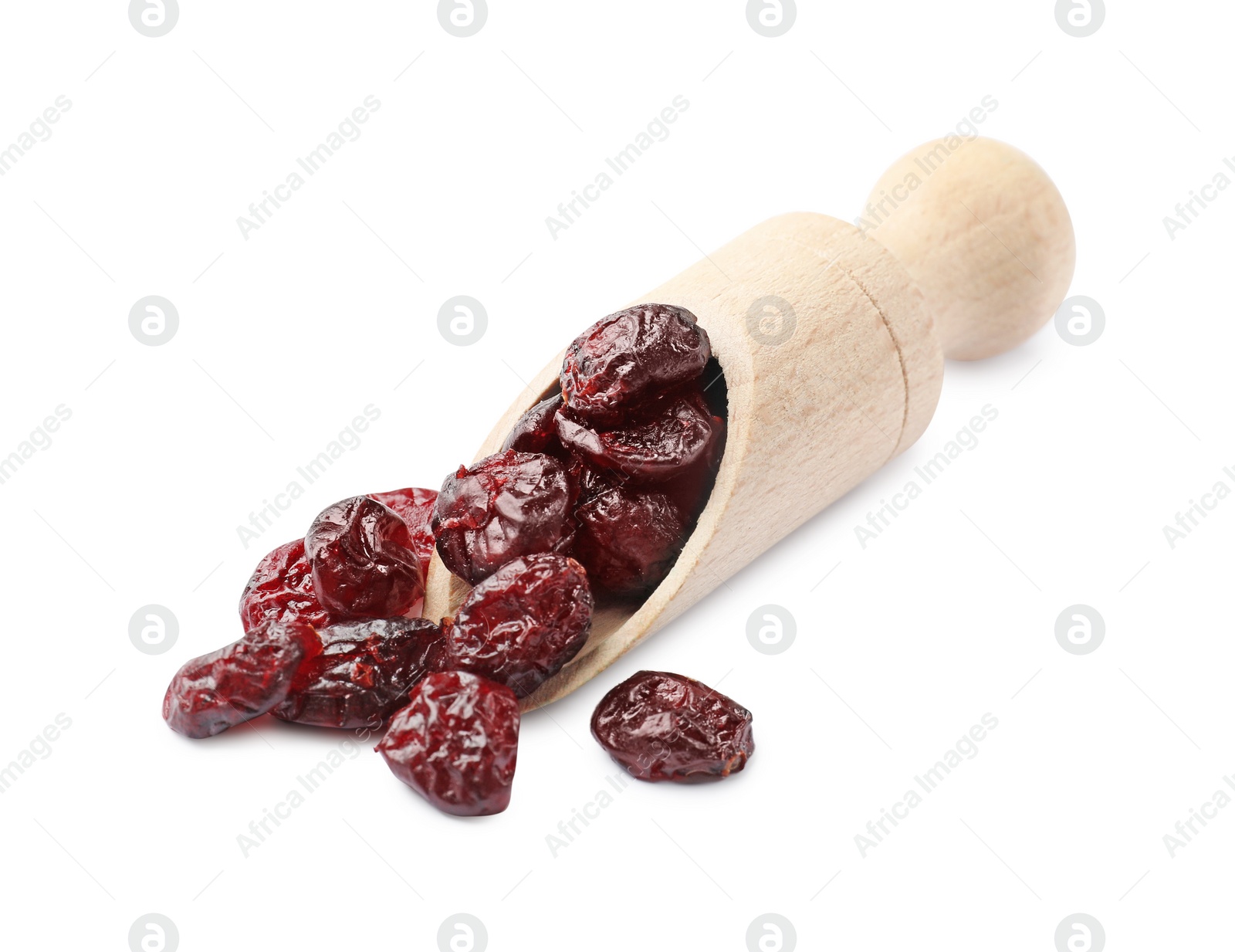 Photo of Scoop with dried cranberries isolated on white