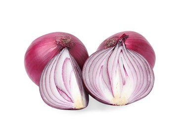 Photo of Ripe fresh red onions isolated on white