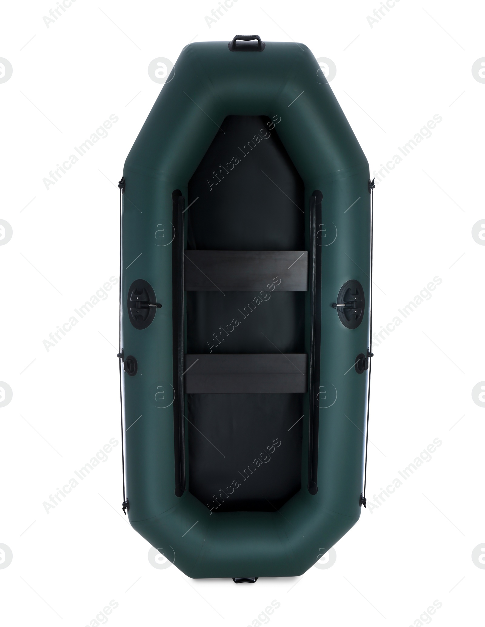 Photo of Inflatable rubber fishing boat with seats isolated on white